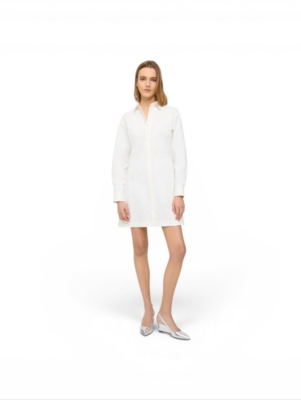 Theory Sculpted Long Sleeve Bottom Front White Shirt Mini Dress